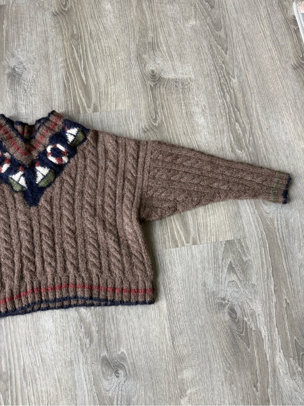 Nautical Hand Knitted Merino Wool Sweater Heavyweight Boxy Cropped Coastal - Picture 8 of 10